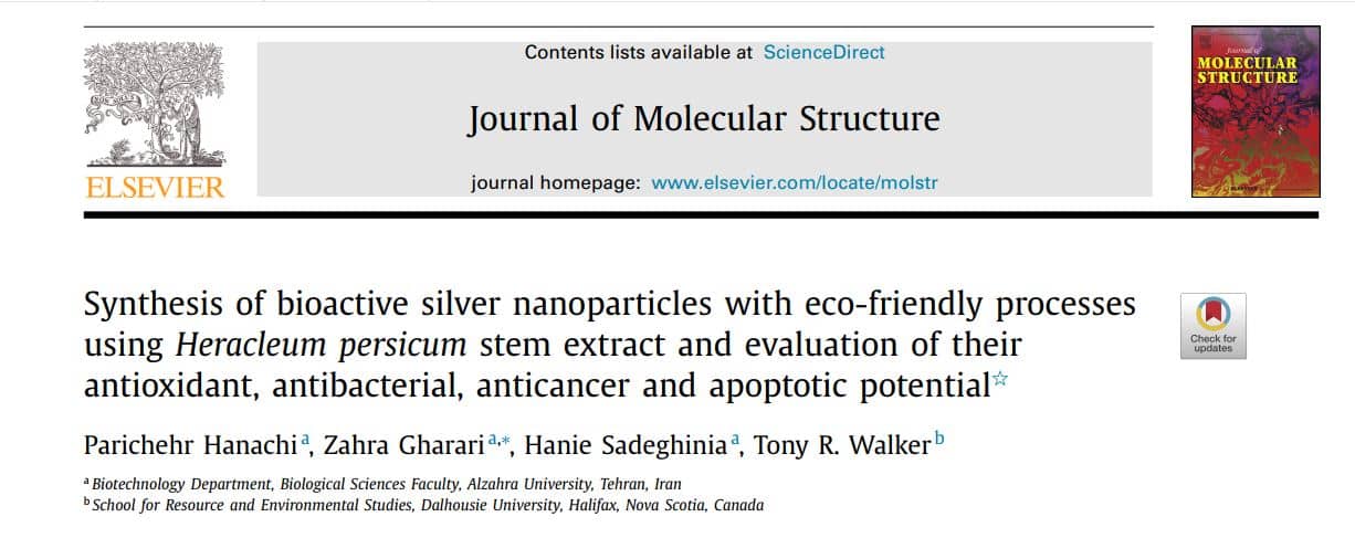 Synthesis of bioactive silver nanoparticles with eco-friendly processes using Heracleum persicum stem extract and evaluation of their antioxidant, antibacterial, anticancer and apoptotic potential
